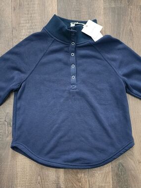 Cupid Navy Snap-Front Mock Neck Pullover
